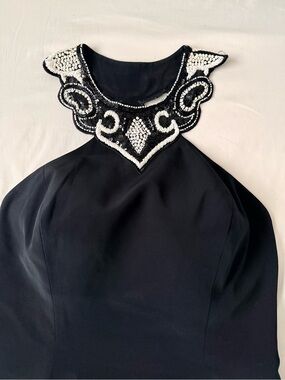 NiteLine Size 6 Black White Beaded Halter Mini Dress Art Deco Gatsby Cocktail Ev